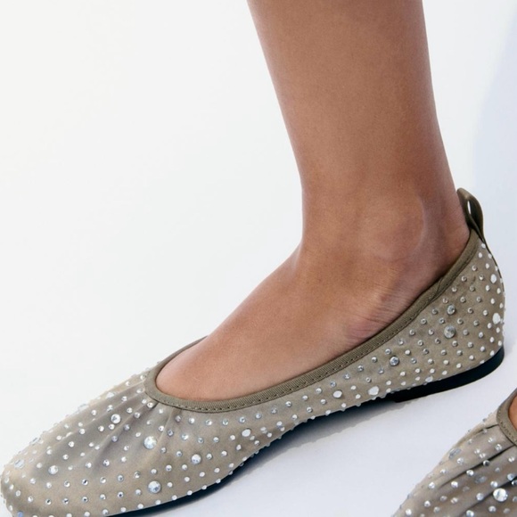 Rhinestone ballet flats in taupe gray. Zara, NWT, size 38 (US 7.5) - Picture 7 of 10